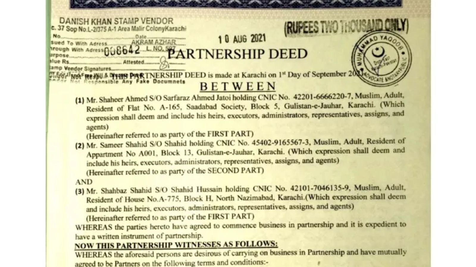 Partnership Deed in Pakistan
