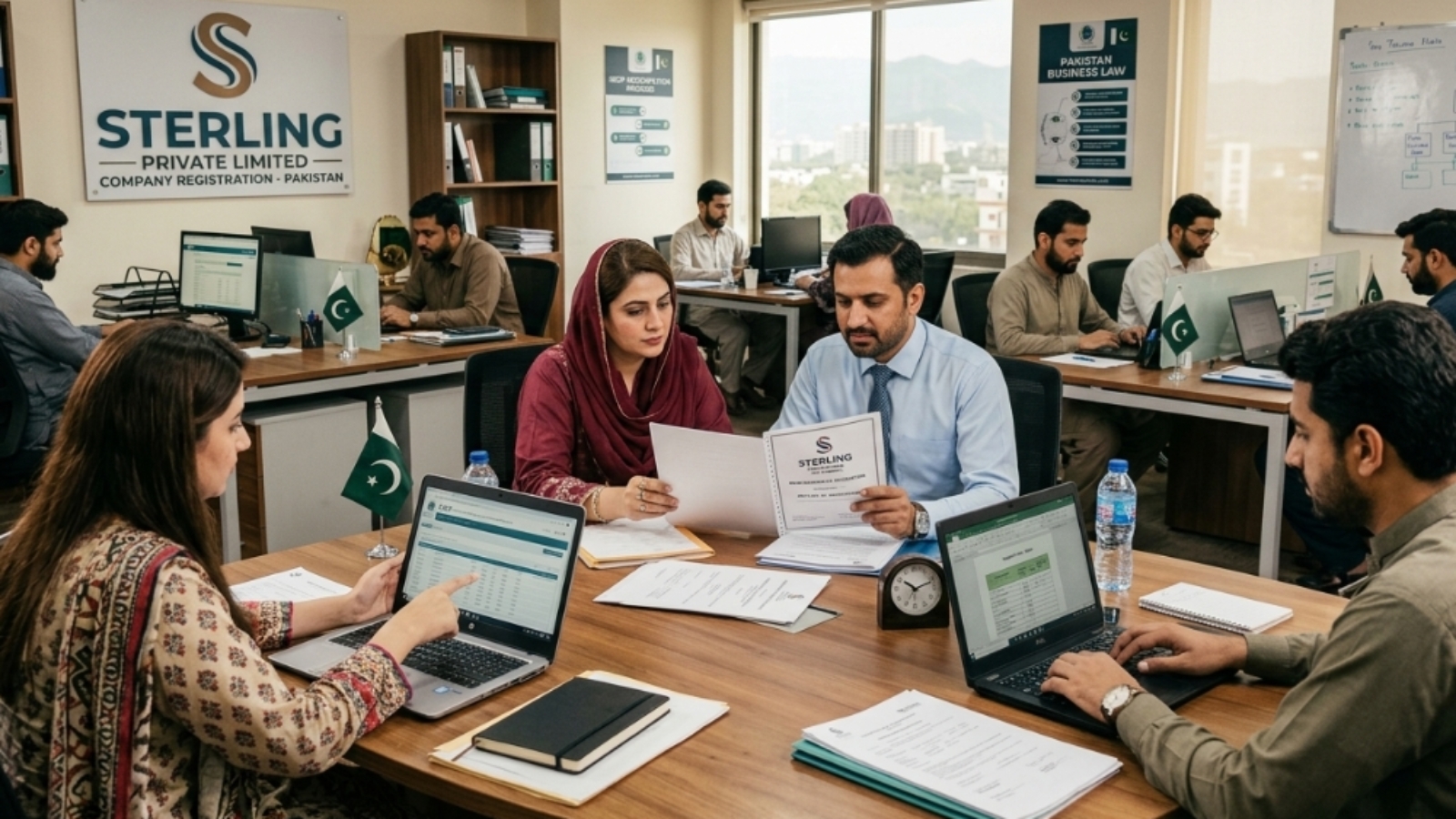 Sterling , Private Limited company registration Pakistan team working in the office, Pakistan