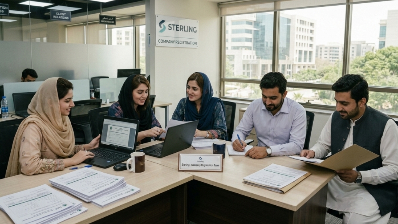 Sterling, Company Registration team working in the office, Pakistan