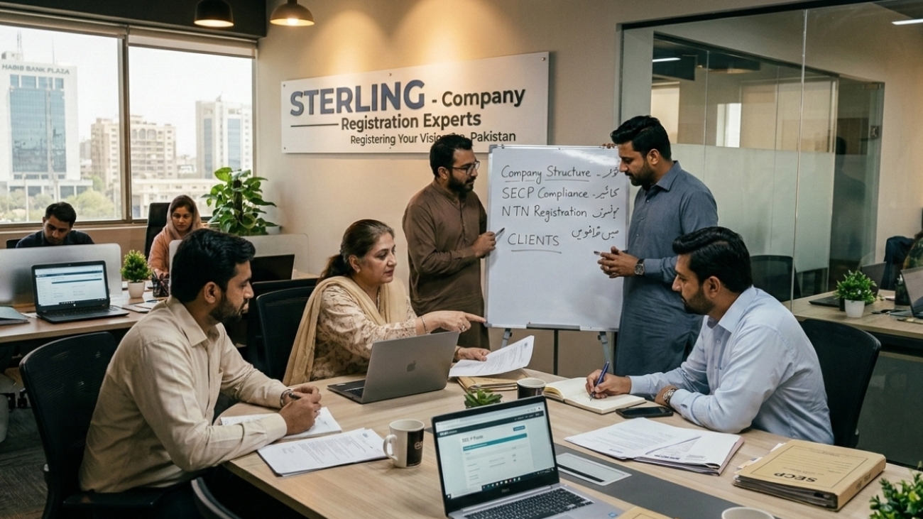 Sterling, the company registration expert team working in the office, Pakistan