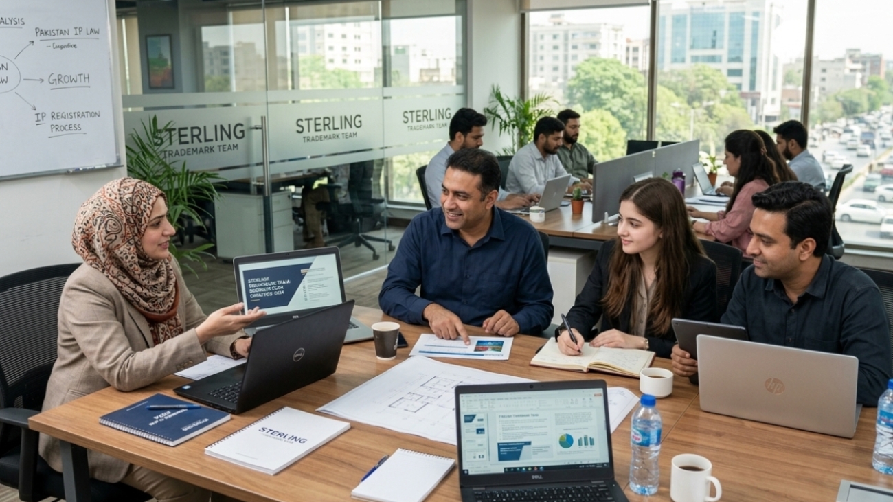 Sterling, trademark team business plan expert team working in the office, pakistan