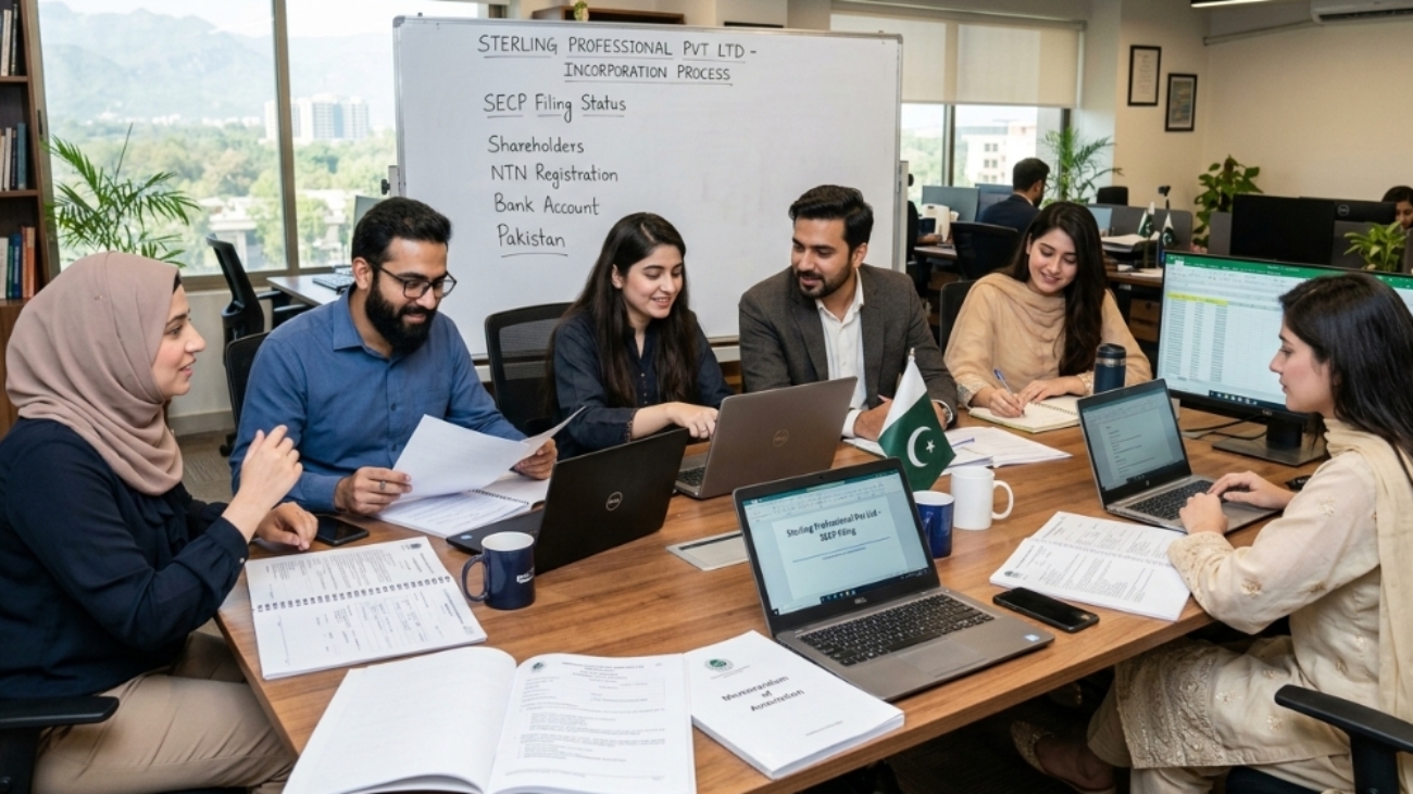 Sterling, Professional Pvt Ltd incorporation team working in the office, Pakistan