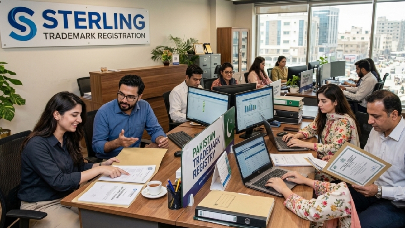 Sterling, Trademark Registration team working in the office, Pakistan