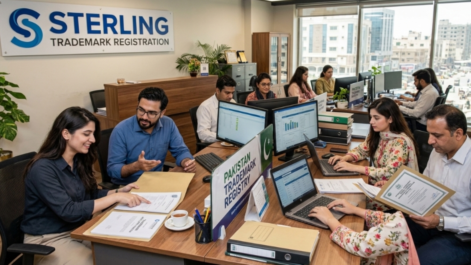 Sterling, Trademark Registration team working in the office, Pakistan