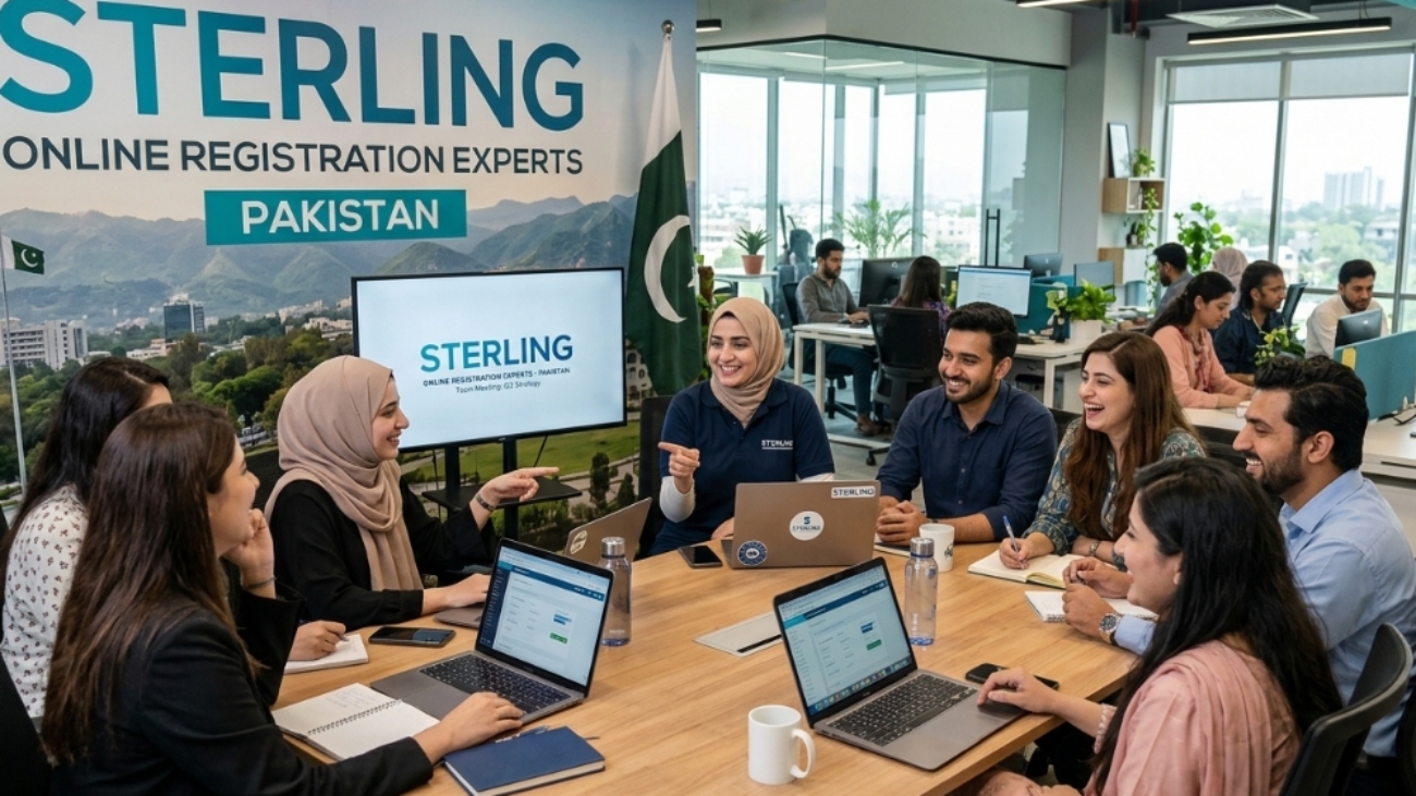 Sterling, Online Registration Experts team in the office in Pakistan