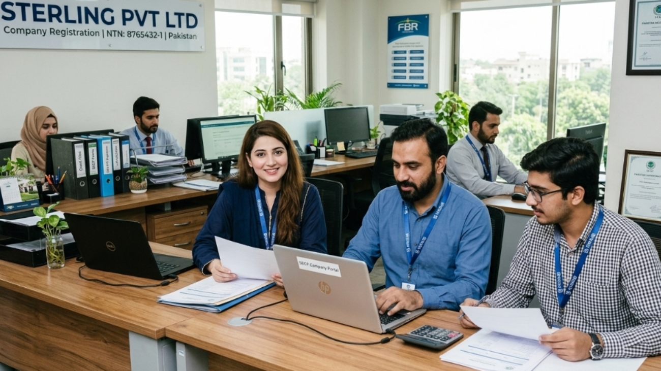 Sterling, Pvt Ltd registration team in the office in Pakistan
