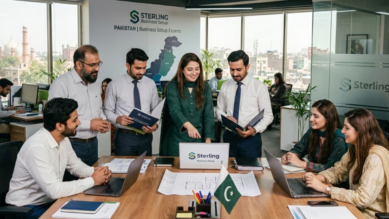 Sterling, Business set up team in the office in Pakistan