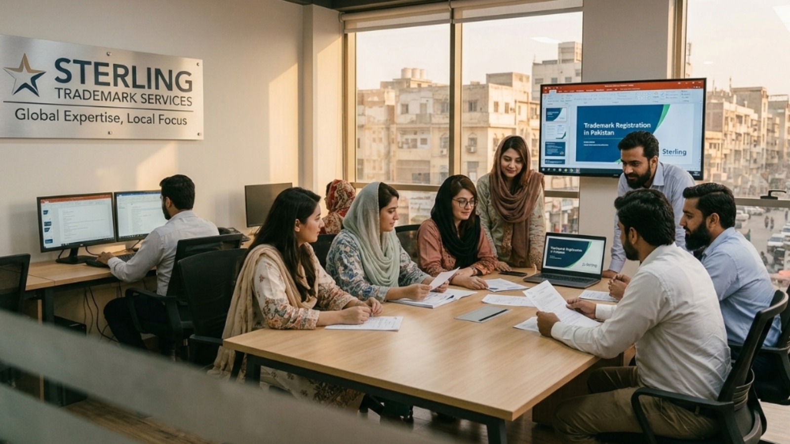 sterling, trademark services team working in the office in pakistan