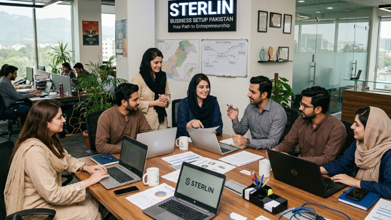 Sterlin, business set up team working in the office, pakistan