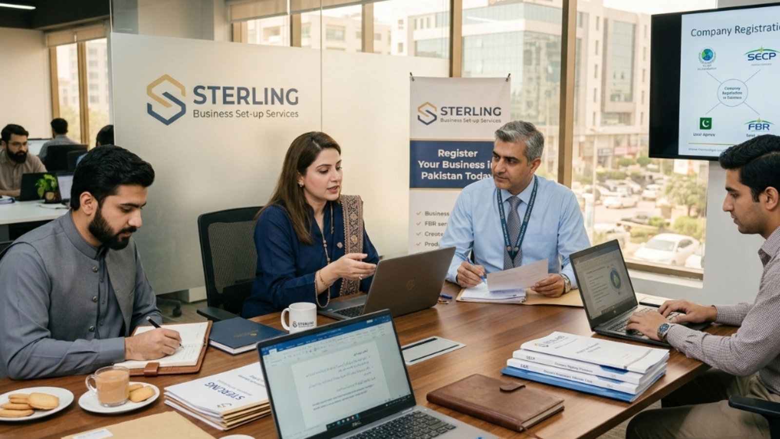 Sterling, business set up services team working in the office in Pakistan