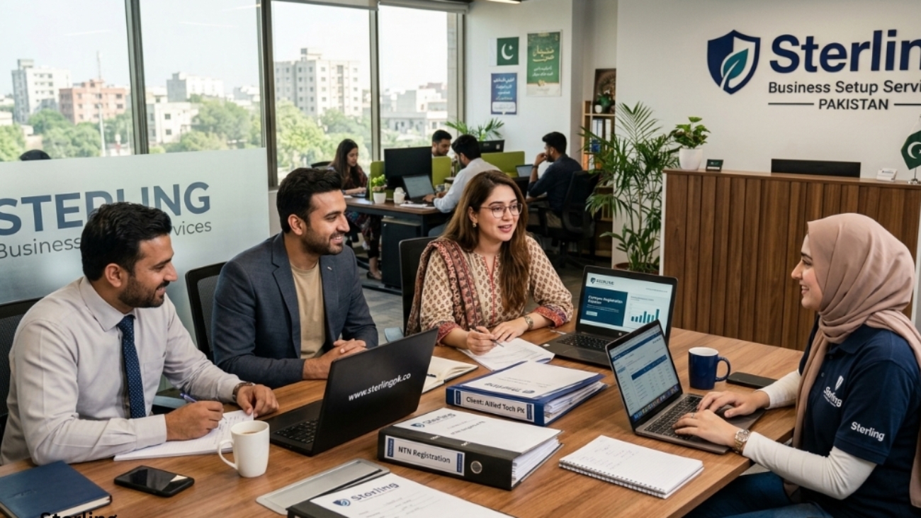Sterling, business setup Services team working in the office, Pakistan
