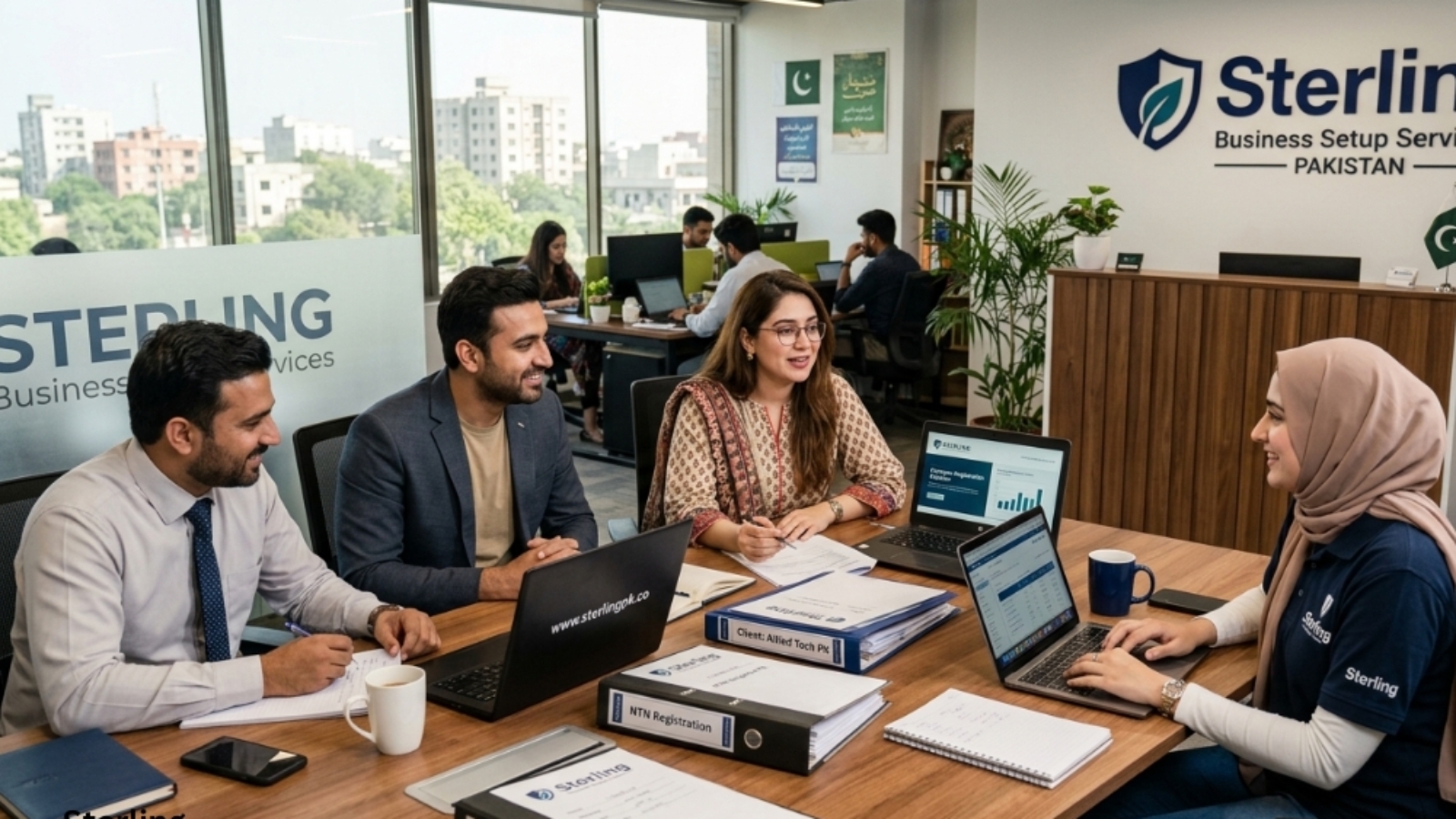 Sterling, business setup Services team working in the office, Pakistan